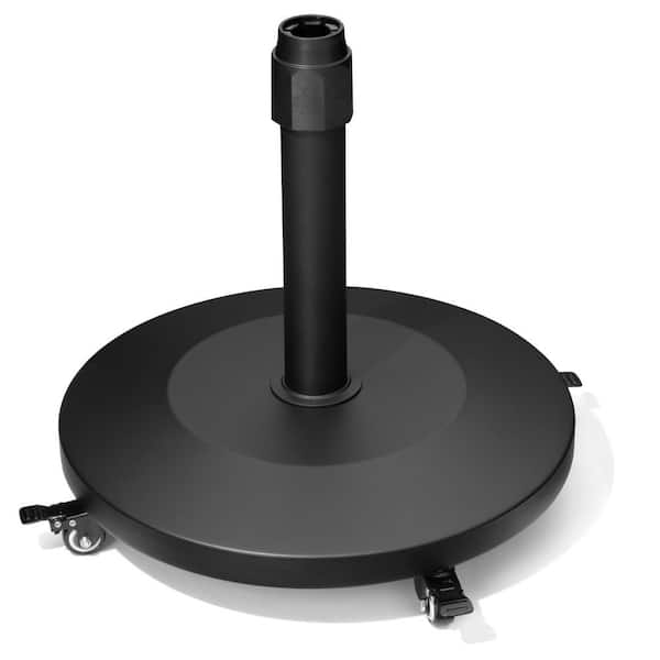 45 lbs. Round Cement and Metal Outdoor Patio Umbrella Base in Black with 4-Wheels