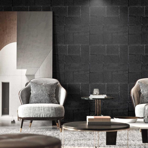 Falkirk Jura II 1/3 in. 28 in. x 28 in. Peel and Stick Charcoal Faux Bricks PE Foam Decorative Wall Paneling (5-Pack)