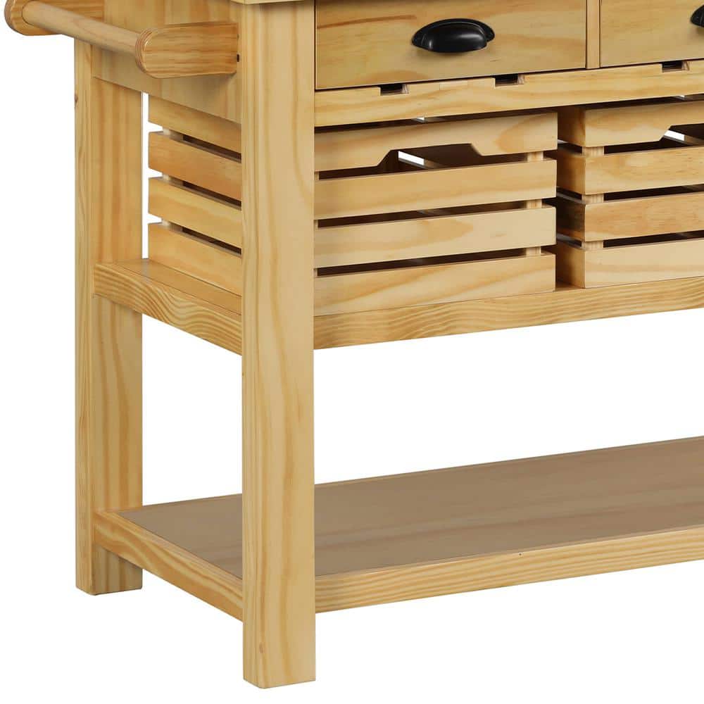 Natural Pine Kitchen Island with Marble Top and Storage