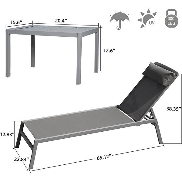 3-Piece Adjustable Metal Outdoor Chaise Lounge Textilene Patio