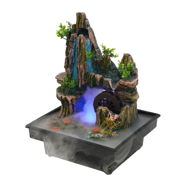 YIYIBYUS Square Tabletop Mountains Fountain Indoor Illuminated Waterfall with Automatic Pump