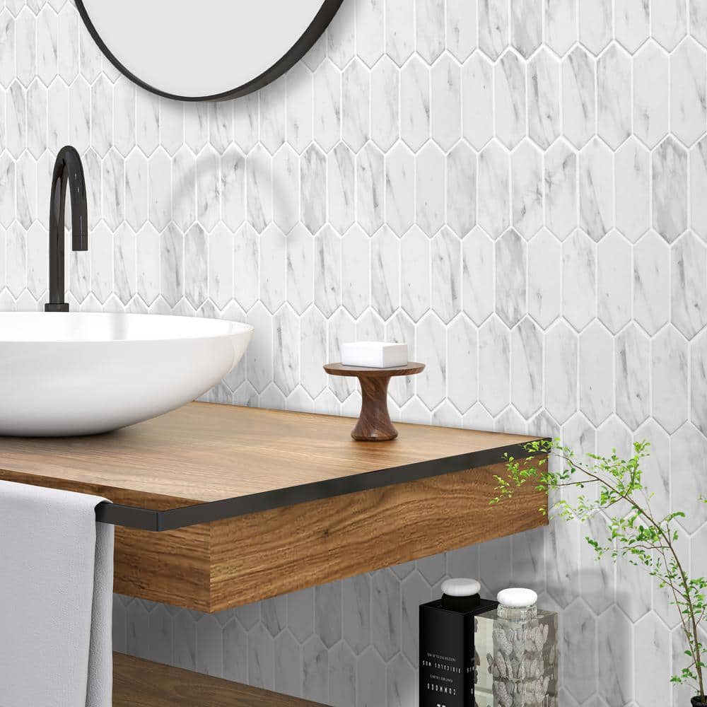 10.9" x 9.5" White Calacatta Recycled Glass Hexagon Mosaic Tile