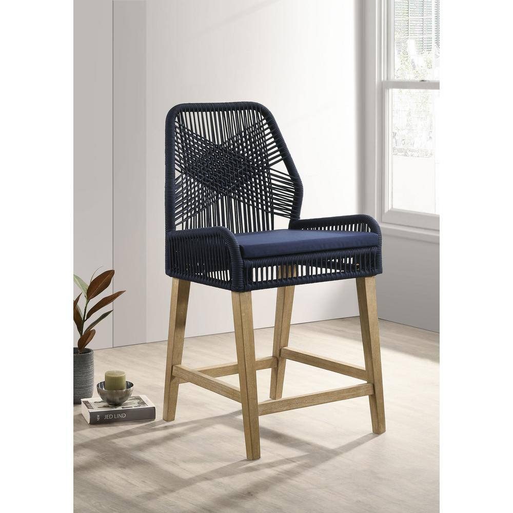 Nakia Dark Blue Woven Rope Back Counter Stools, Set of 2