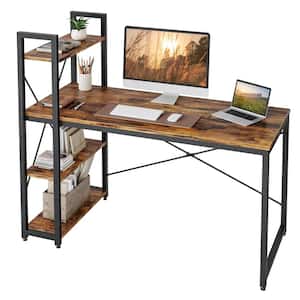 55.51 in. Rustic Brown Computer Desk with Storage Shelves