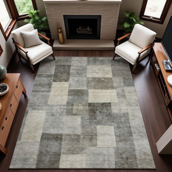 Mayfield Premium Machine Washable Abstract AMF1261 Taupe 3 ft. x 4 ft. Area Rug