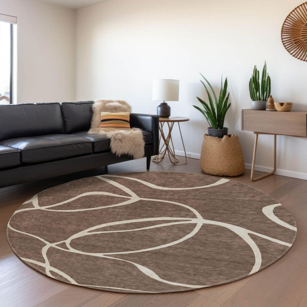 Mayfield Premium Machine Washable Abstract AMF999 Brown 8 ft. x 8 ft. Round Rug price history on PriceWatchPro