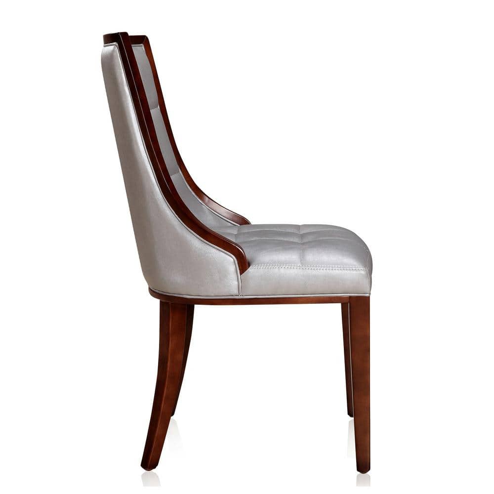 Silver Faux Leather Upholstered Side Chair with Wood Frame