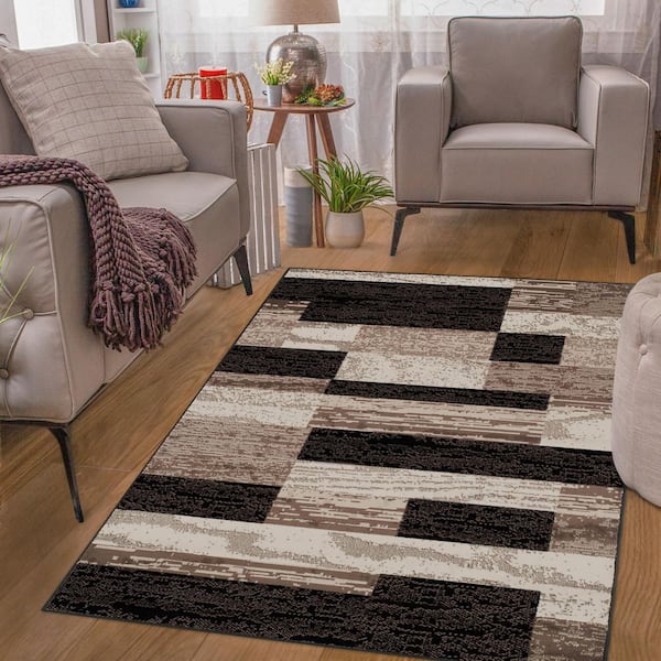 Rockwood Chocolate 7 ft. x 9 ft. Geometric Patchwork Polypropylene Area Rug