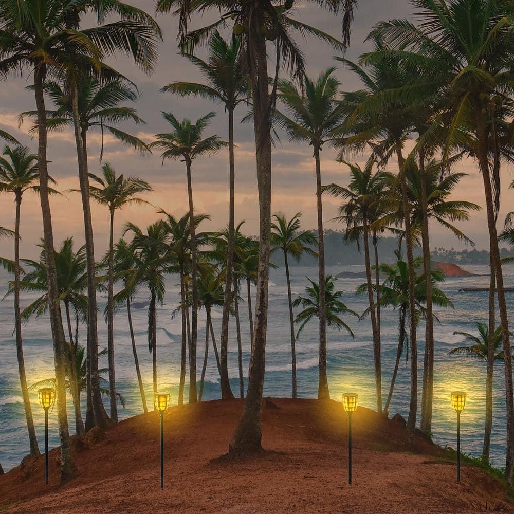Black Solar LED Pathway Torch Light Pack with Flickering Flame