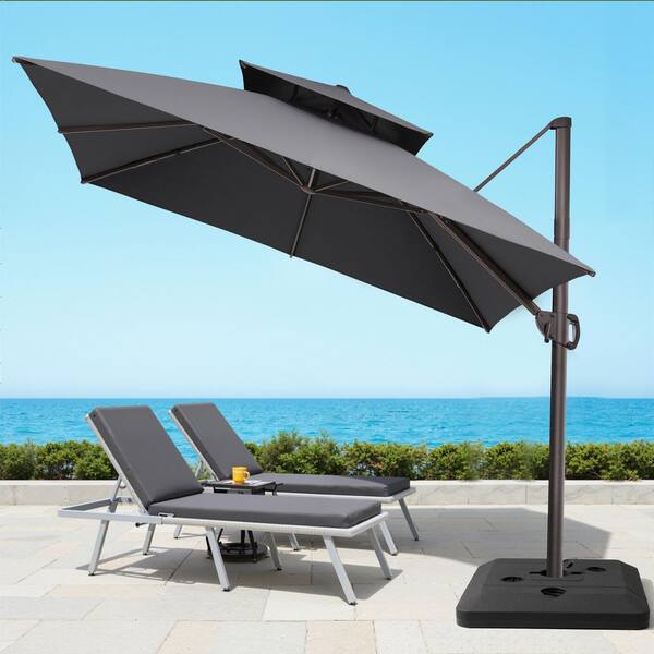 10 ft aluminum patio umbrella PURPLE LEAF 6 X Semi-Auto Outdoor Market Table Sun Umbrellas with 6 Sturdy Ribs for Backyard Deck Garden Pool (Gray Pole Gray Canopy) : Patio The easy 10 Ft. Aluminum Curvy Cantilever