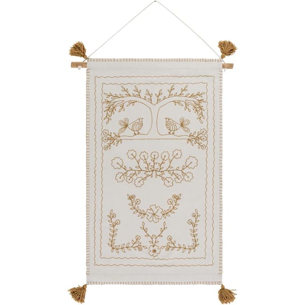 Livabliss Misha 24 in. x 36 in. Ivory Wall Hanging