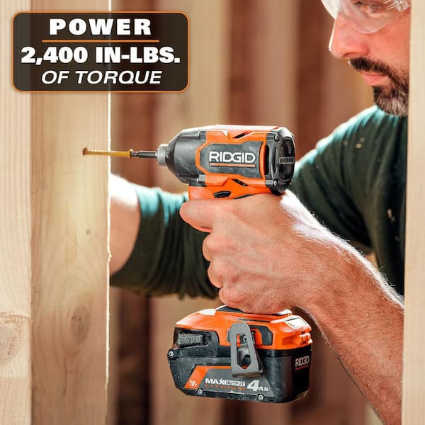 RIDGID - 18V Brushless Cordless 4-Mode Impact Driver Kit with 2.0 Ah MAX Output Battery, Charger, and Case