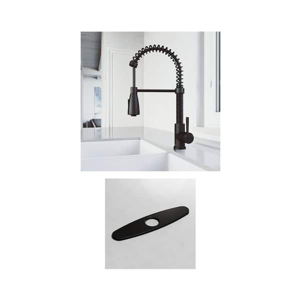 Brant Single Handle Pull-Down Sprayer Kitchen Faucet with 10 in. Kitchen Sink Hole Cover Deck Plate in Matte Black