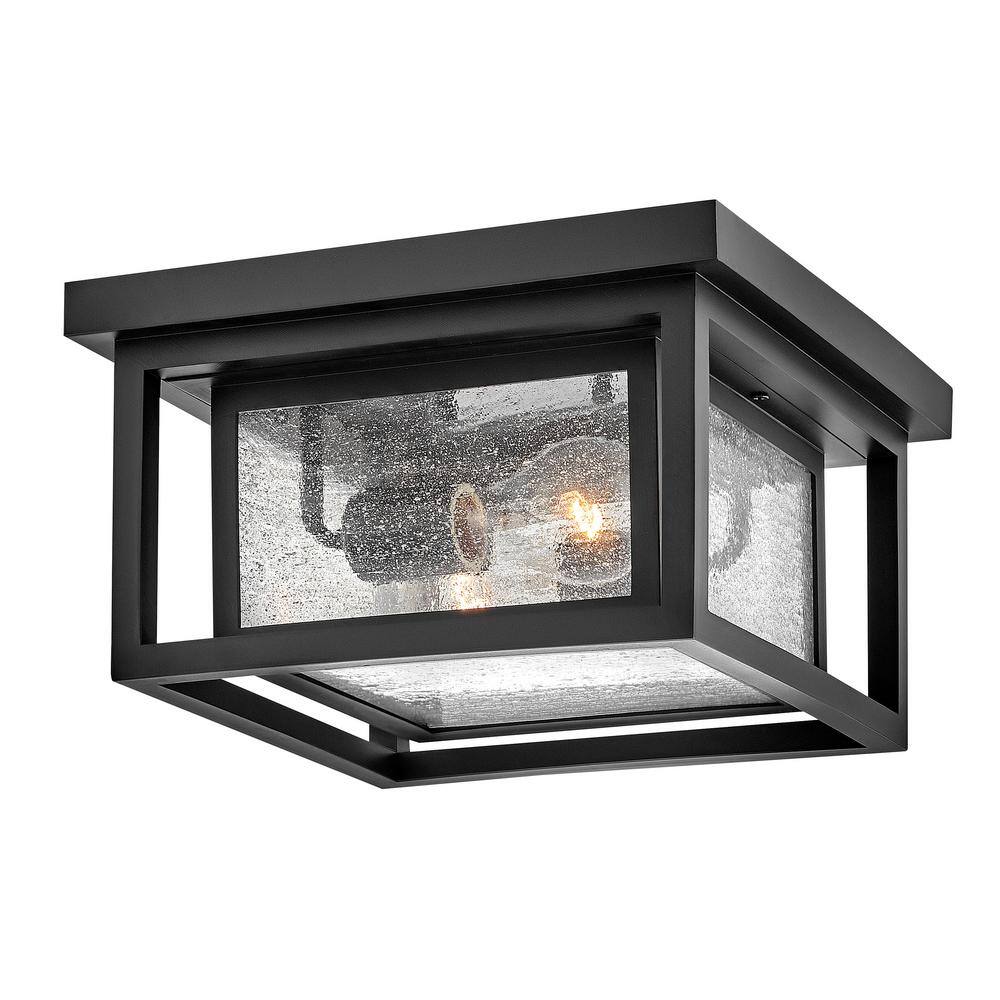 Black Double Frame Clear Seedy Glass Flush Mount Light