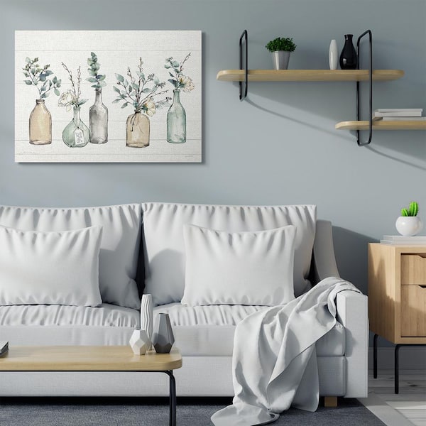 36 in. x 48 in. "Bottles And Plants Farm Wood Textured Design" by Anne Tavoletti Canvas Wall Art