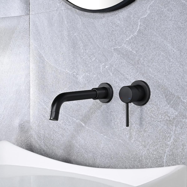 IVIGA Swivel 8 in. Single Handle Wall Mounted Faucet with Flange and Rough-in Valve Bathroom Faucet in Matte Black