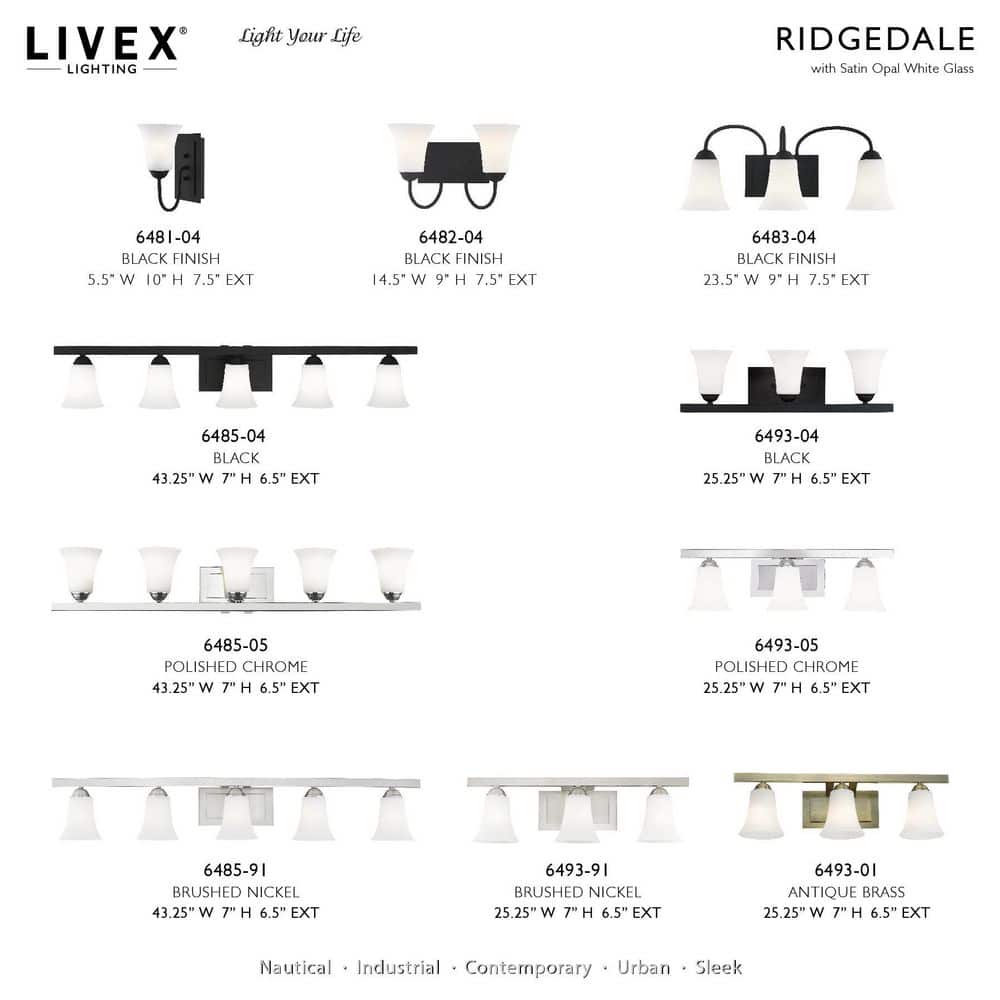 Ridgedale Black 3-Light Vanity with Satin Opal Glass
