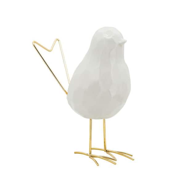 Liv & Skye White 8 in. x 7.5 in. Ceramic Bird Statue Figurine