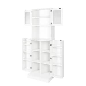 White Wood Pantry Organizer, Tall Storage Cabinet, Freestanding Kitchen Hutch with Microwave Stand, Doors