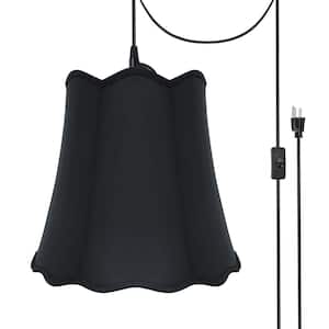 2-Light Black Plug-in Swag Pendant with Black Scallop Bell Fabric Shade