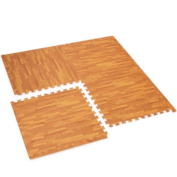 1/2'' Thick Set Interlocking Floor Mat 96 Sq Ft Wood Grain  Flooring Tiles Decor 