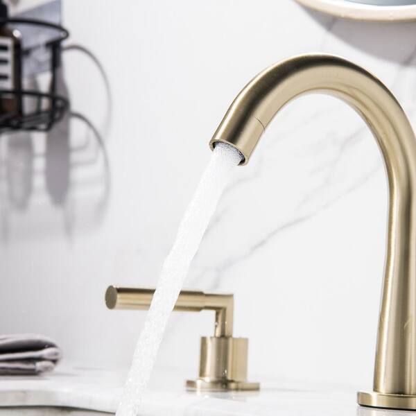 FLG 8 in. Widespread Double Handle Bathroom Faucet 3 Holes 304 Stainless Steel Sink Basin Faucets in Brushed Gold