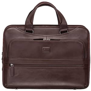 Milan 15.6 in. Brown Leather Triple Compartment Briefcase for Laptop/Tablet