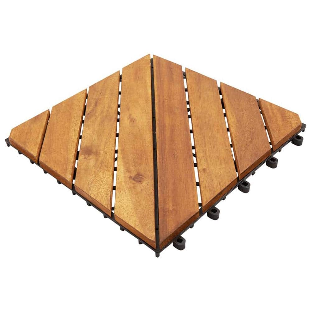 ITOPFOX 12 in. x 12 in. Square Solid Acacia Wood Interlocking Flooring