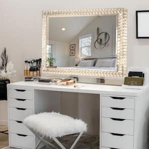 35 in. W x 27 in. H Rectangular Wall-Mounted Bathroom Makeup Mirror with LED Lights and Crystal Frame