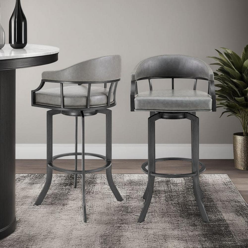 Pharaoh Swivel 30 in. Mineral Finish and Grey Faux Leather Bar Stool