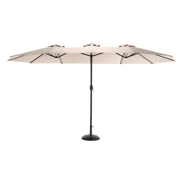 Zeus & Ruta 14.8 ft. Steel Market Patio Umbrella Double Sided Outdoor Umbrella Rectangular Large with Crank in Beige