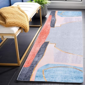 Tacoma Beige/Blue 3 ft. x 8 ft. Machine Washable Abstract Striped Geometric Runner Rug