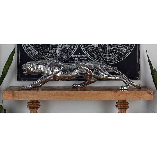 Litton Lane 11 in. x 12 in. Silver Polystone Leopard Sculpture