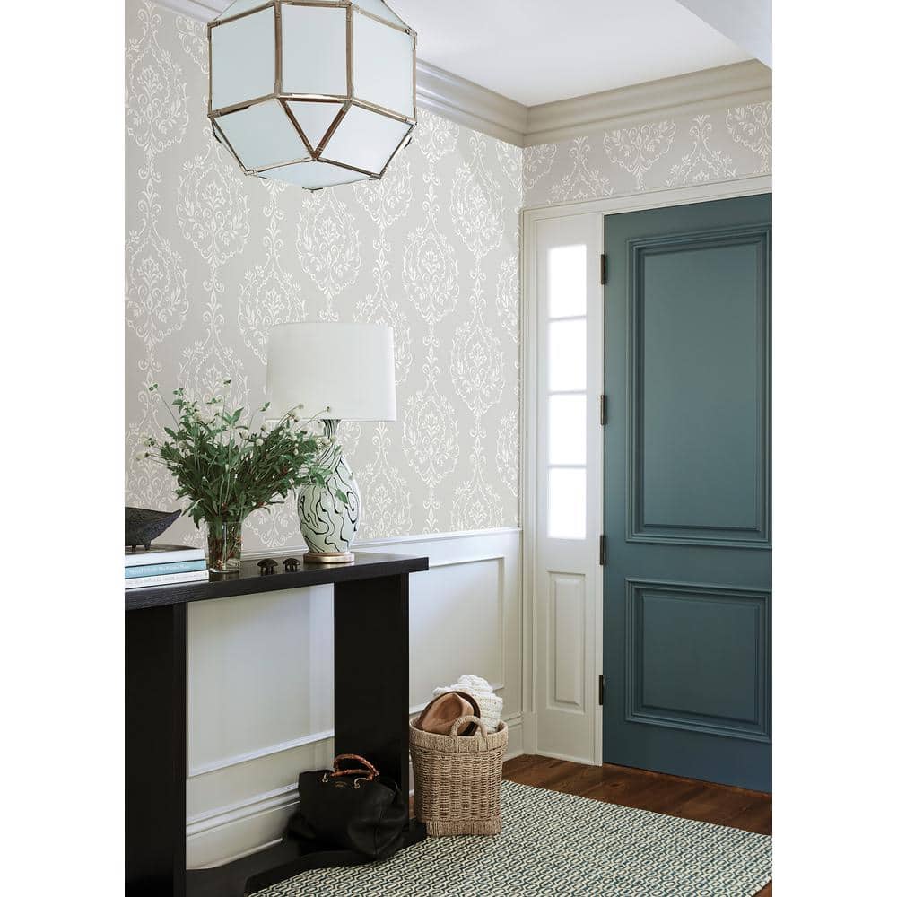 Grey Damask Self-Adhesive Repositionable Wallpaper Roll