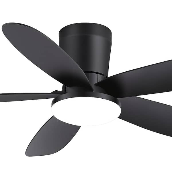 Vladimir 42 in. Covered Outdoor Standard Black Flush Ceiling Fan with LED Light Black Blade and Remote Included