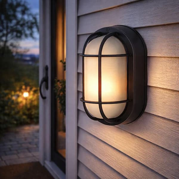 8 in. Black Outdoor Bulkhead Light with No Bulb Included