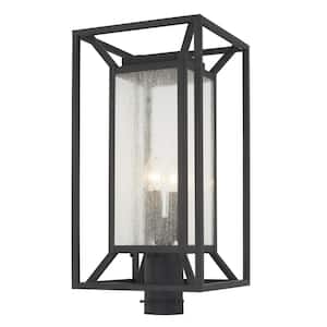 Harbor View 4-Light Black Coal Outdoor Lamp Post with Clear Seeded Glass