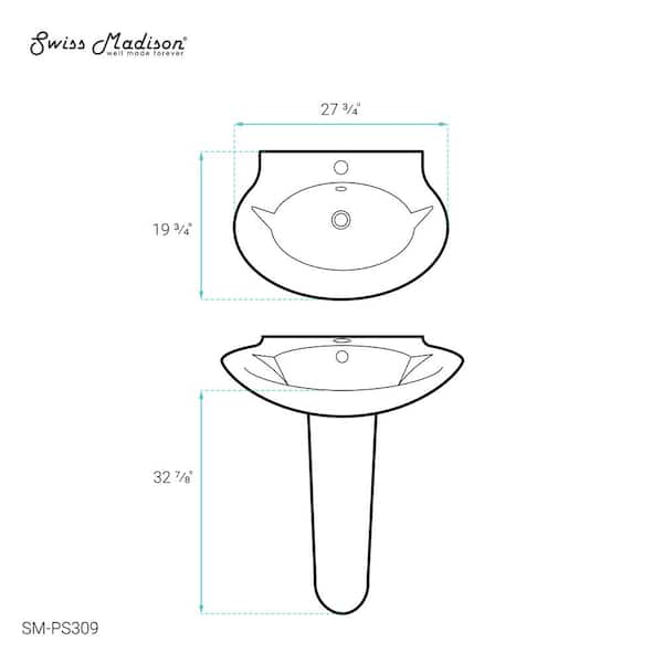 Swiss Madison Plaisir Pedestal Sink in Glossy White