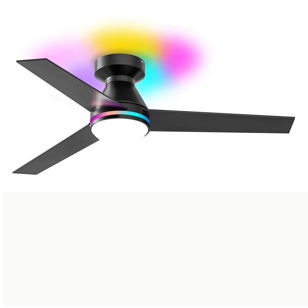 42 in Tuya APP Black RGB Ambient Black Flush Mount Standard Ceiling Fans with 3CCT Dimmable LED Lights and 8″ Downrod price history on PriceWatchPro