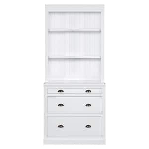 83.4 in. Tall White Wood Storage Cabinet with Storage Drawer, Standard Bookshelf with LED Lighting, Bookcase