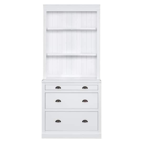 Unbranded 83.4 in. Tall White Wood Storage Cabinet with Storage Drawer, Standard Bookshelf with LED Lighting, Bookcase