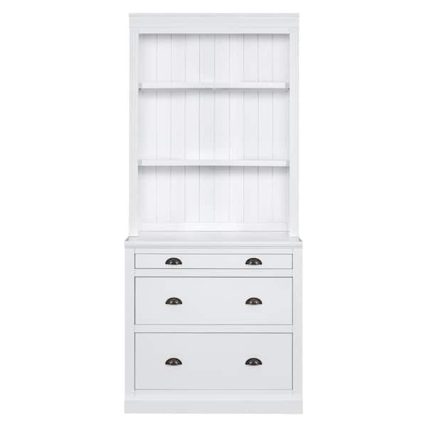 CSC DECOR INC 83.4 in. Tall White Wood Storage Cabinet with Storage Drawer, Standard Bookshelf with LED Lighting, Bookcase