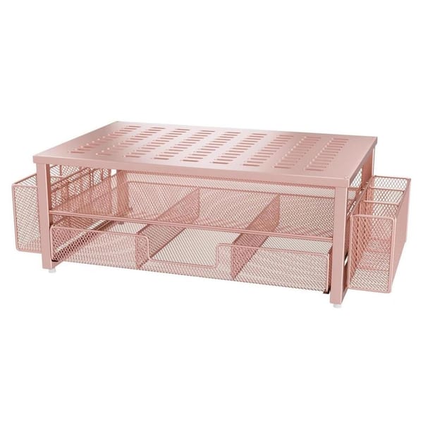 OBJLGEV Desk Monitor Stand Riser with Drawer and Pen Holders Rose Gold Home Office Organizer Essentials