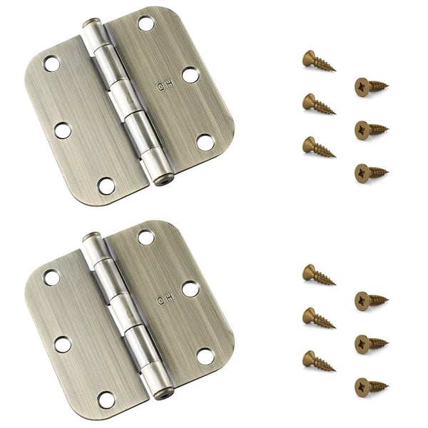 3-1/2 in. x 3-1/2 in. Antique Brass Full Mortise Butt Hinge with Removable Pin (2-Pack)