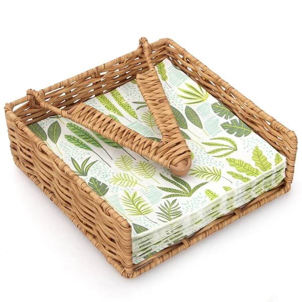 Weighted Wicker Napkin Holder with Resin Rattan Weave and Steel Frame for Kitchen and Bathroom 7 x 2.5 in