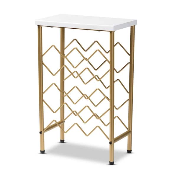 Baxton Studio Ramona 12-Bottle White and Gold Wine Rack
