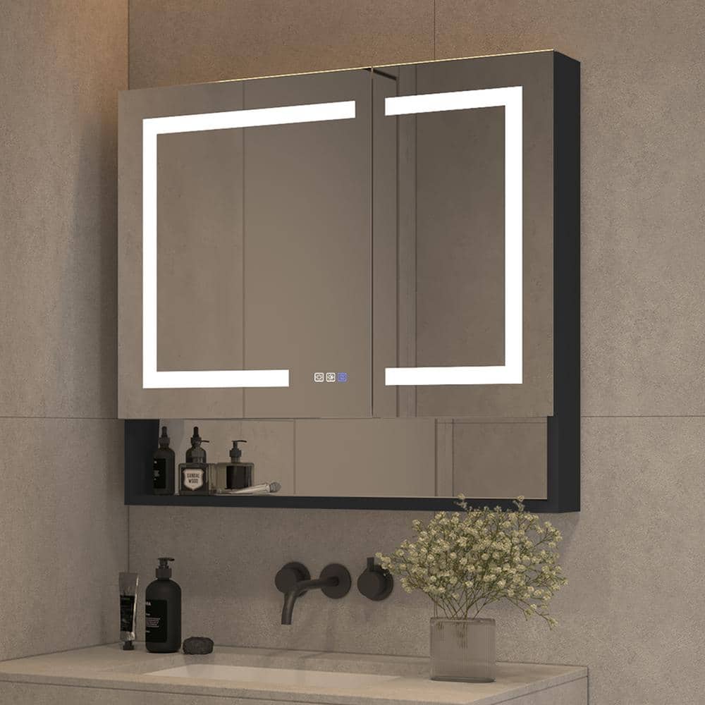 FAMYYT 36 in. W x 32 in. H Rectangular LED Light Black Aluminum ...