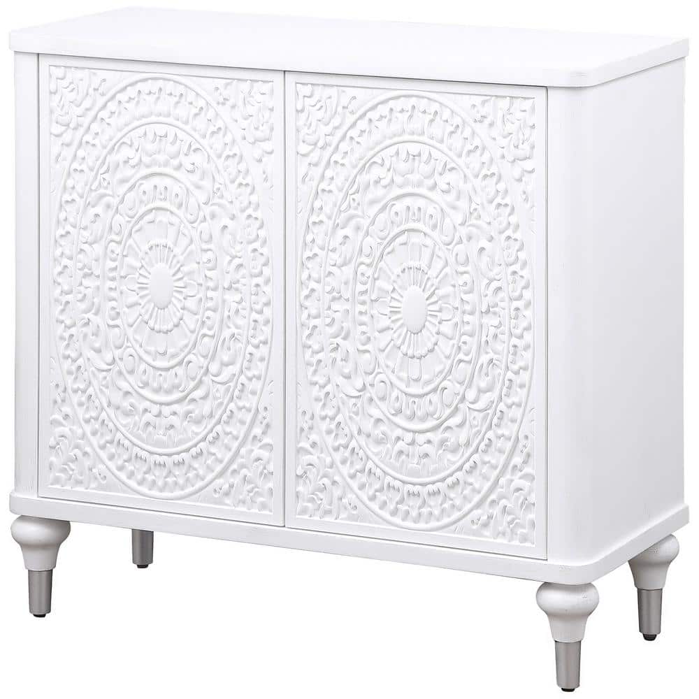 White Coastal 2-Door Accent Cabinet with Adjustable Shelving