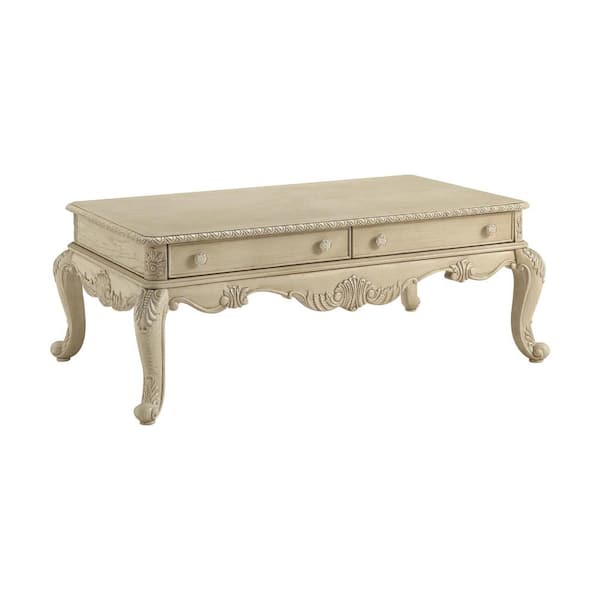 HomeRoots Mariana 52 in. Antique White Rectangle Wood Coffee Table with Storage