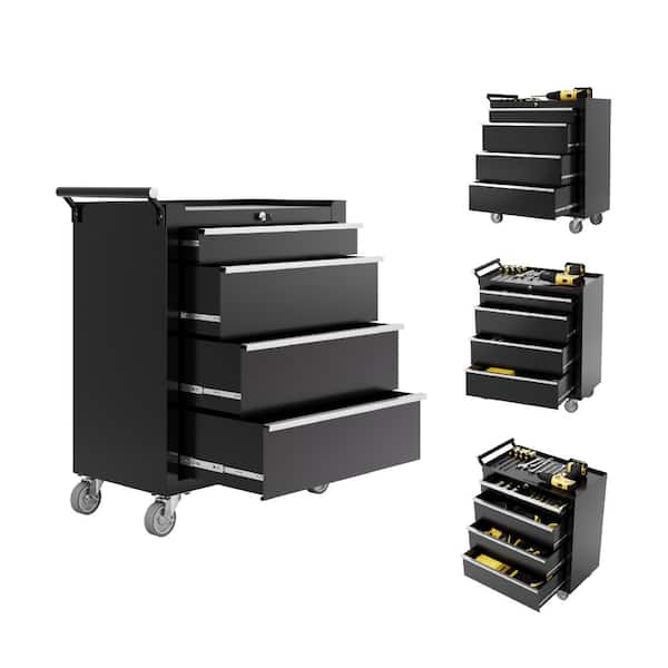 4-Drawer Rolling Tool Chest with Drawers & Lock, 24" Compartment Tool Box Cart with Lockable Wheels & Drawer Liners